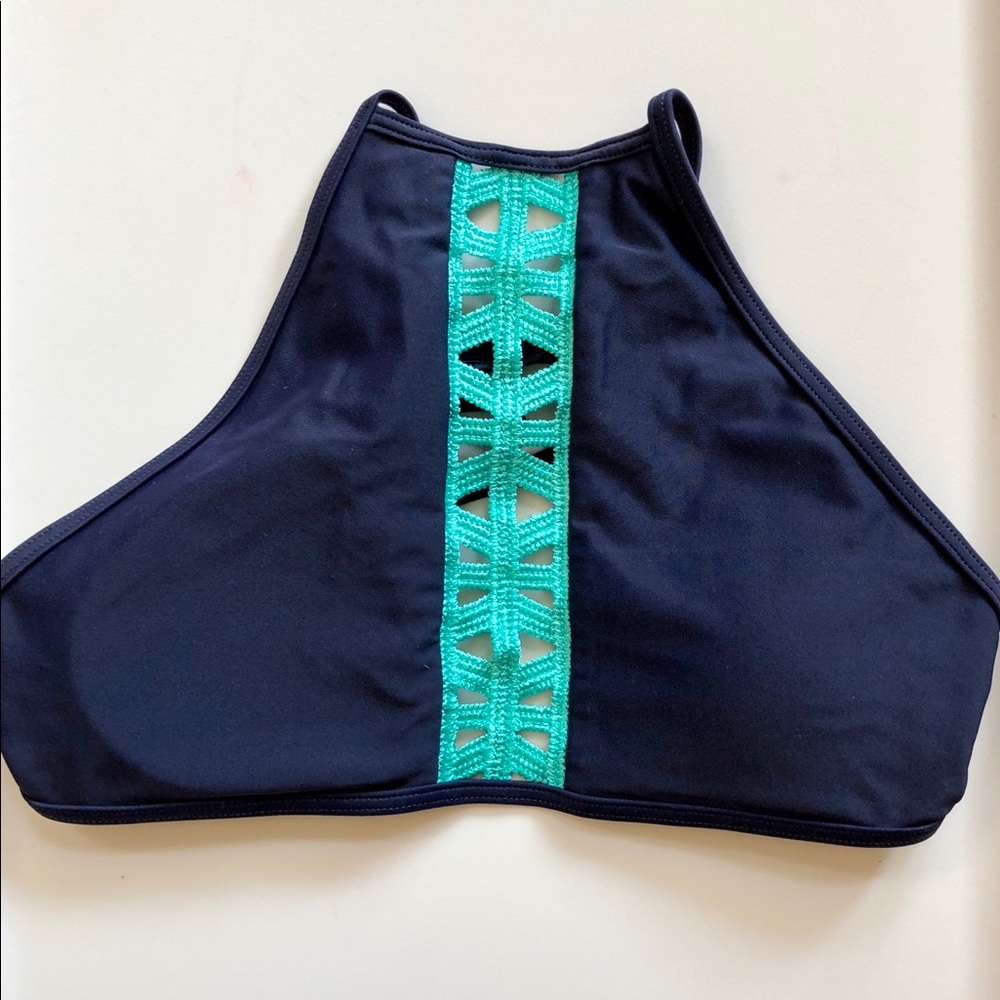 AERIE navy blue, high-neck bikini top
